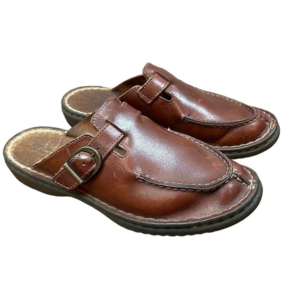GH Bass Leather Loafer Mules Shoes Windsor Slides Buckle Strap Women's 7